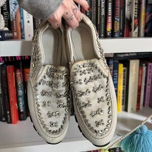 Prada Cream Embellished Flats